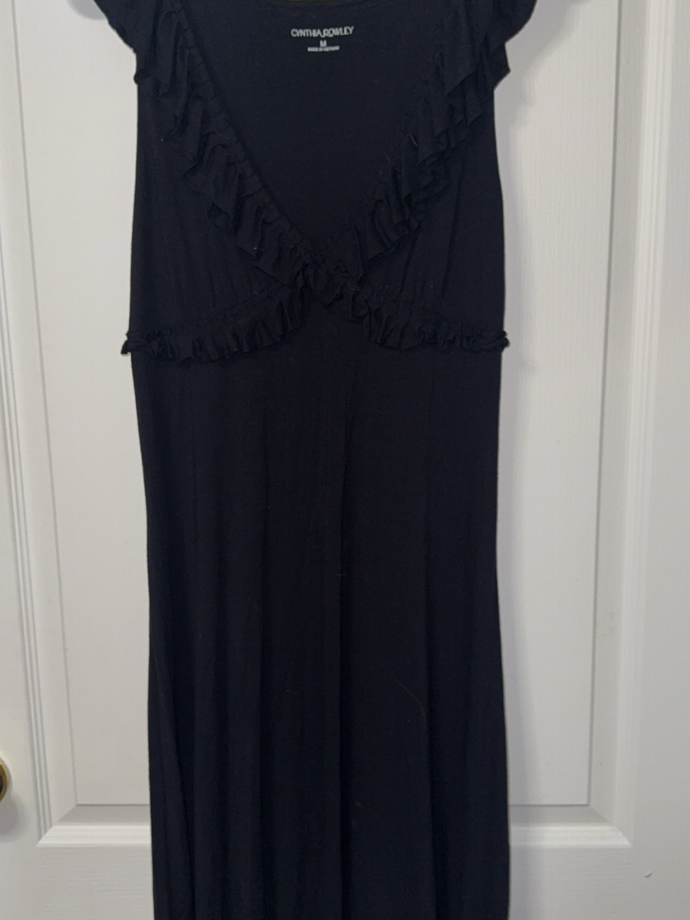 Cynthia Rowley Black Ruffle-Trim Midi Dress